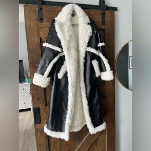 Missguided Sherpa Maxi Leather Jacket